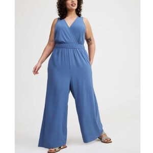 Torrid - Surplice Wide Leg Blue V-Neck Sleeveless Back Tie Jumpsuit - 3X